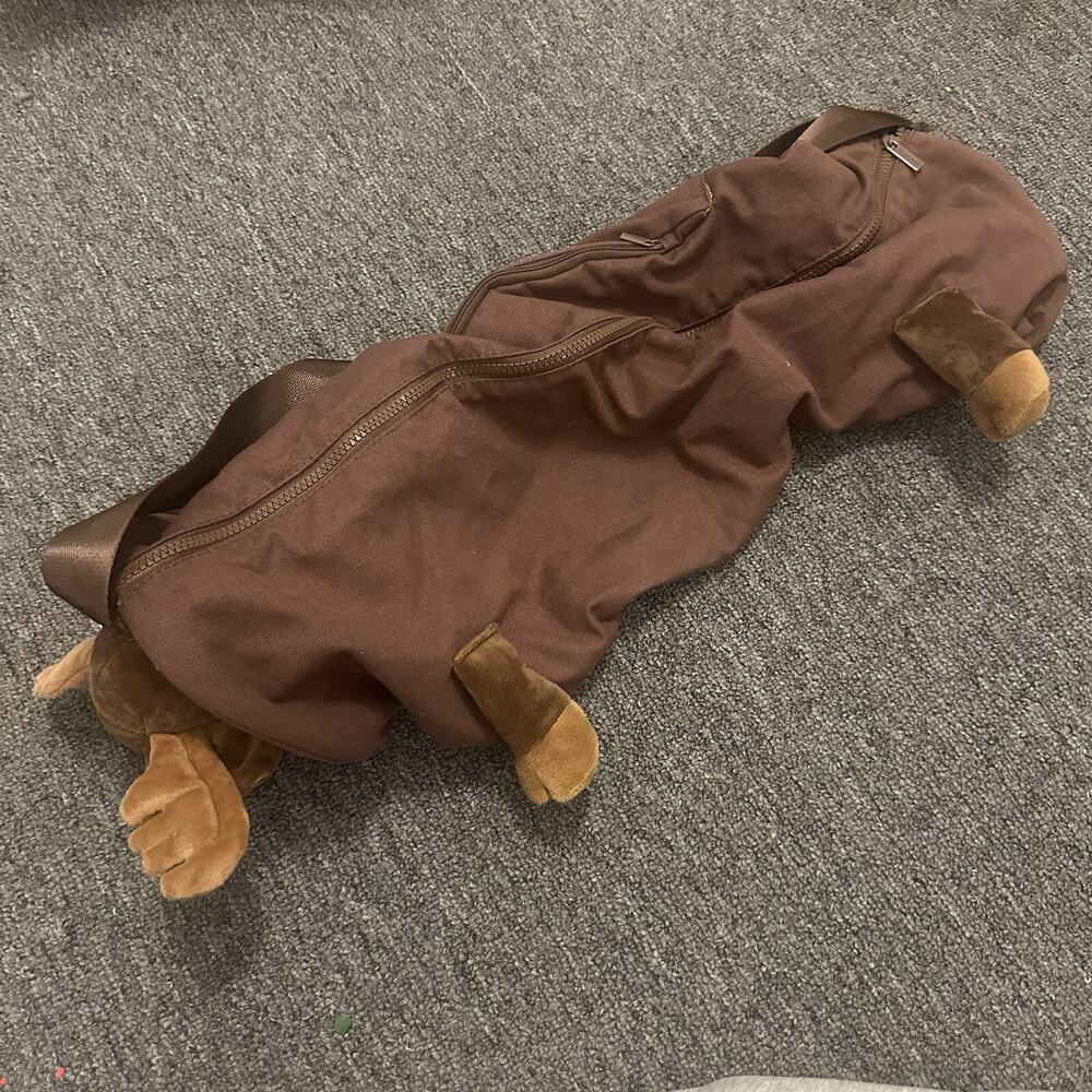 YOGA PETS Mat Carrier Bag Plush Moose Tote Bag Animal Brown Shoulder Strap NWT